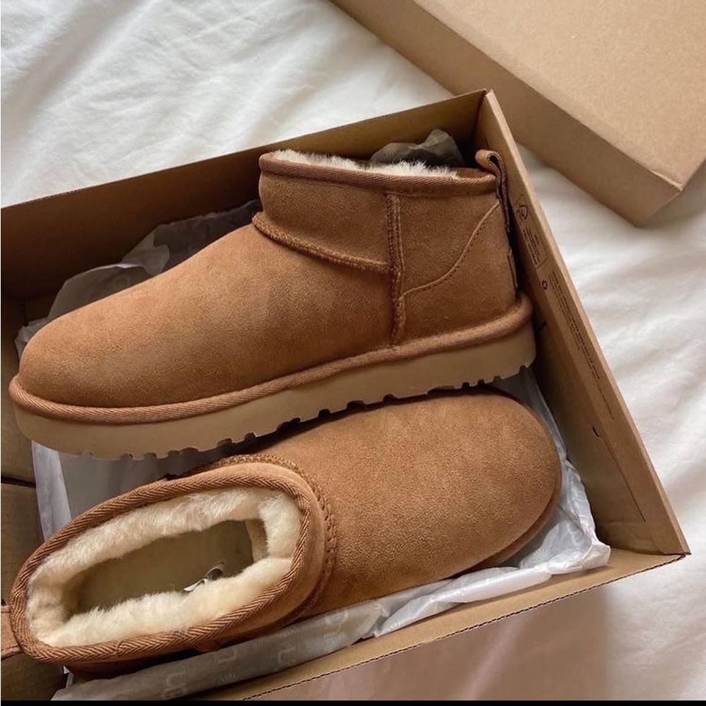 UGG ULTRA MINI Boots CHESTNUT SHEEPSKIN SUEDE - Picture 7 of 12